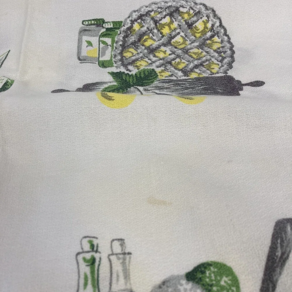 VTG Green & Yellow Food Printed 47.5” X 45.5” Mid Century 60s 70s Table Cloth